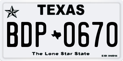 TX license plate BDP0670