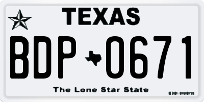 TX license plate BDP0671