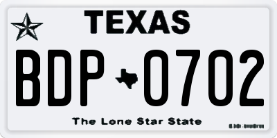TX license plate BDP0702