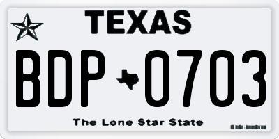 TX license plate BDP0703