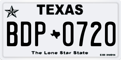 TX license plate BDP0720