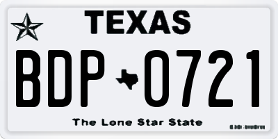 TX license plate BDP0721
