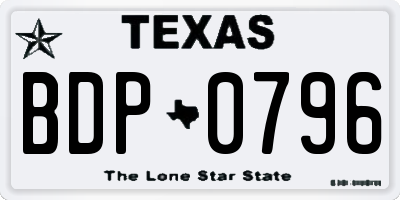 TX license plate BDP0796