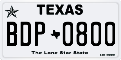TX license plate BDP0800