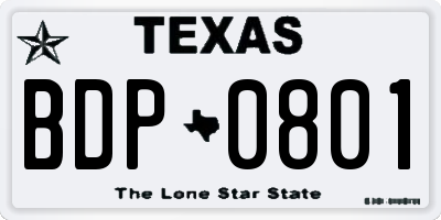 TX license plate BDP0801