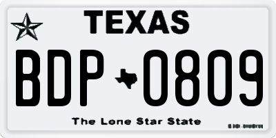 TX license plate BDP0809