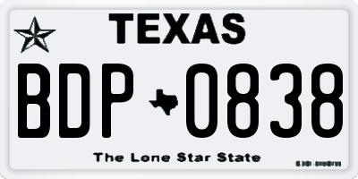 TX license plate BDP0838