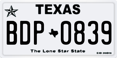 TX license plate BDP0839