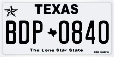 TX license plate BDP0840