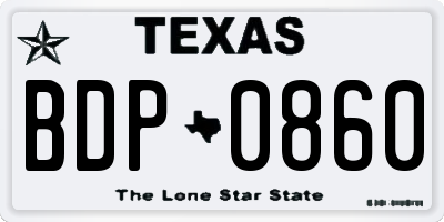TX license plate BDP0860
