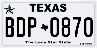 TX license plate BDP0870
