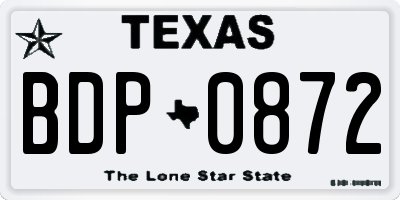TX license plate BDP0872