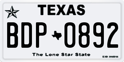 TX license plate BDP0892