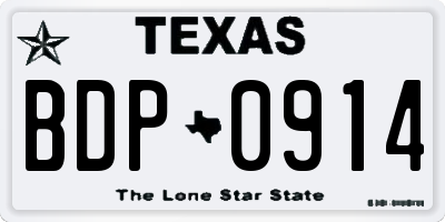 TX license plate BDP0914