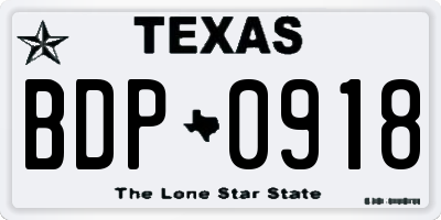 TX license plate BDP0918