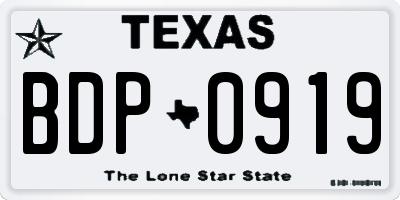TX license plate BDP0919