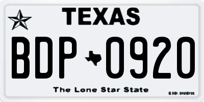 TX license plate BDP0920