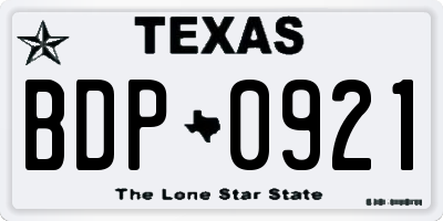 TX license plate BDP0921