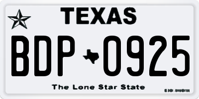 TX license plate BDP0925