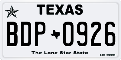 TX license plate BDP0926