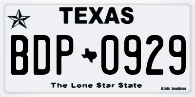 TX license plate BDP0929