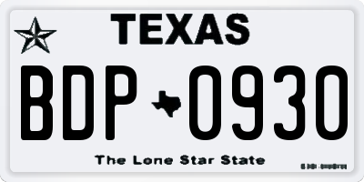 TX license plate BDP0930
