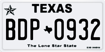 TX license plate BDP0932