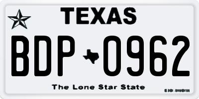 TX license plate BDP0962