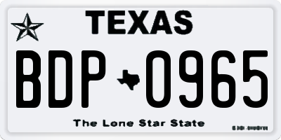 TX license plate BDP0965