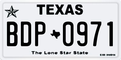 TX license plate BDP0971