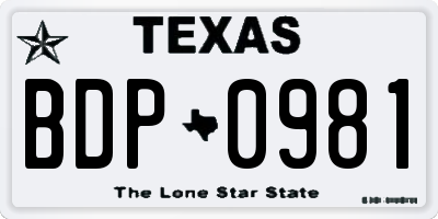 TX license plate BDP0981