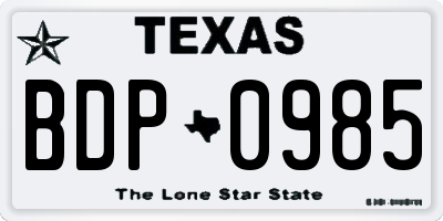 TX license plate BDP0985