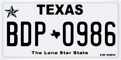 TX license plate BDP0986