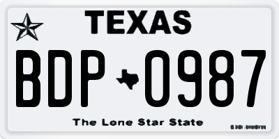 TX license plate BDP0987