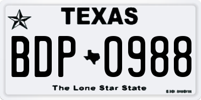 TX license plate BDP0988
