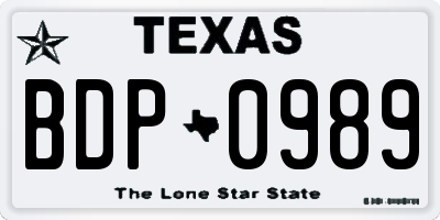 TX license plate BDP0989