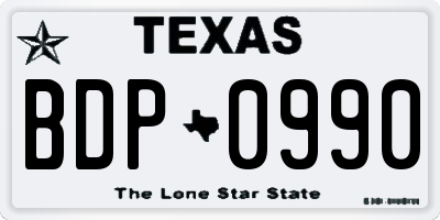 TX license plate BDP0990
