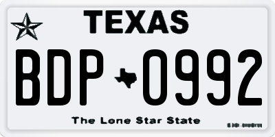 TX license plate BDP0992