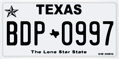 TX license plate BDP0997