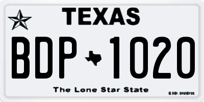 TX license plate BDP1020