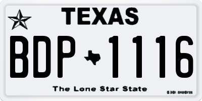 TX license plate BDP1116