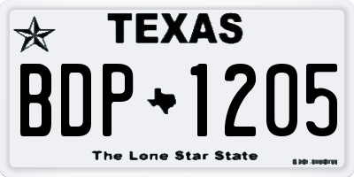 TX license plate BDP1205