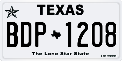 TX license plate BDP1208