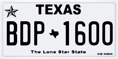 TX license plate BDP1600