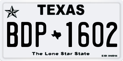 TX license plate BDP1602