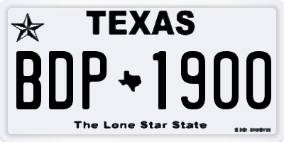 TX license plate BDP1900