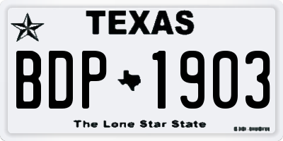 TX license plate BDP1903