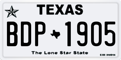 TX license plate BDP1905