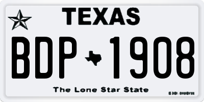 TX license plate BDP1908