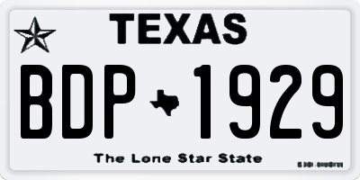 TX license plate BDP1929